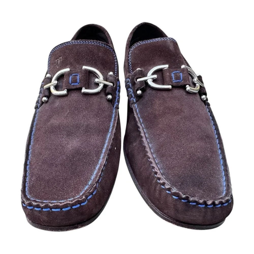 Men's Brown Suede Loafers with Silver Bit Hardware
